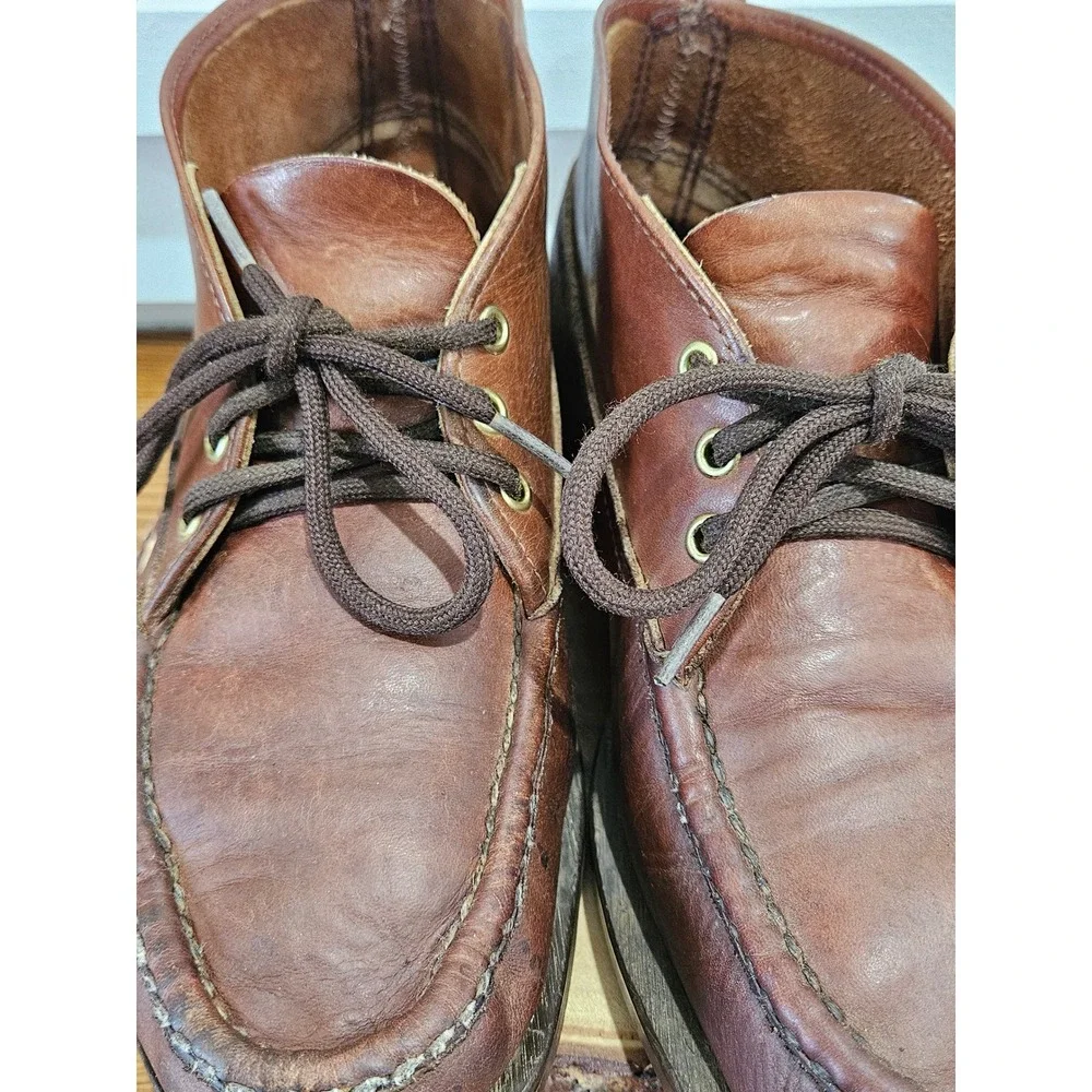 VTG Russell Moccasin Co 11 1/2 Brown Leather Chukka Boots Moc Toe Made in USA